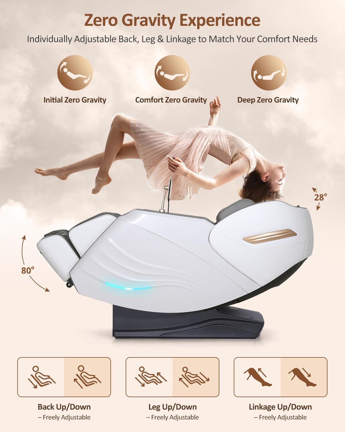 Massage Chair Full Body with Body Scan, Zero Gravity, Sl-Track, White | 20 Modes Shiatsu Massage Chair Built-In Heat System, Airbag Massage with Deep Yoga Stretch, Calfrest Extension and AI Control