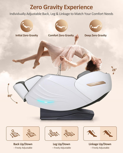 Massage Chair Full Body with Body Scan, Zero Gravity, Sl-Track, White | 20 Modes Shiatsu Massage Chair Built-In Heat System, Airbag Massage with Deep Yoga Stretch, Calfrest Extension and AI Control