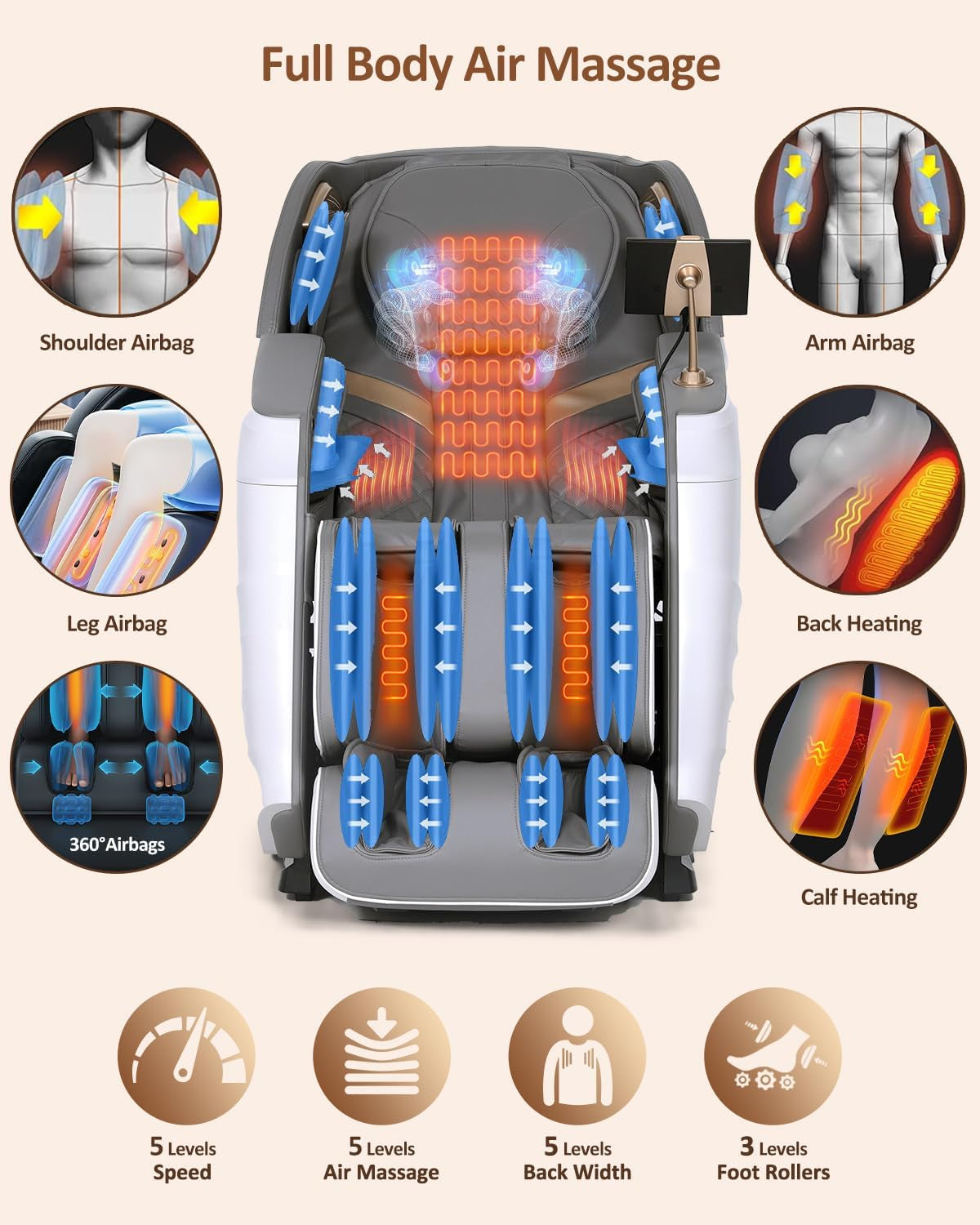 Massage Chair Full Body with Body Scan, Zero Gravity, Sl-Track, White | 20 Modes Shiatsu Massage Chair Built-In Heat System, Airbag Massage with Deep Yoga Stretch, Calfrest Extension and AI Control