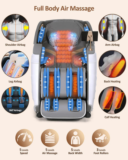 Massage Chair Full Body with Body Scan, Zero Gravity, Sl-Track, White | 20 Modes Shiatsu Massage Chair Built-In Heat System, Airbag Massage with Deep Yoga Stretch, Calfrest Extension and AI Control