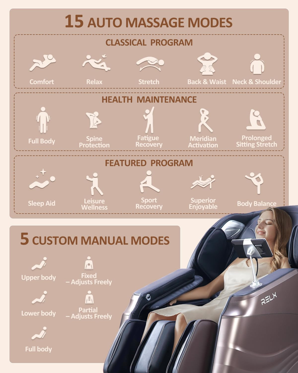 Massage Chair Full Body with Body Scan, Zero Gravity, Sl-Track, Brown | 20 Modes Shiatsu Massage Chair Built-In Heat System, Airbag Massage with Deep Yoga Stretch, Calfrest Extension and AI Control
