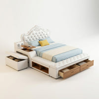 Headboard Storage Double Bed Queen Drawers King Size Smart Bed Luxury Princess Modern Letto Matrimoniale Bedroom Furniture — Studio Shot