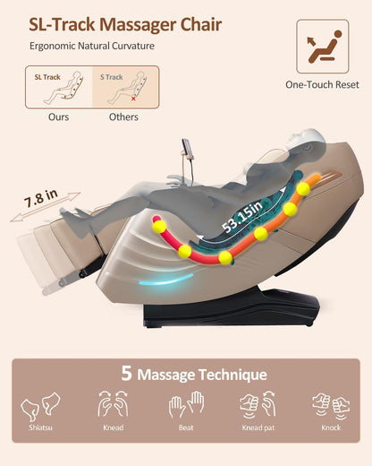 Massage Chair Full Body with Body Scan, Zero Gravity, Sl-Track, Cream | 20 Modes Shiatsu Massage Chair Built-In Heat System, Airbag Massage with Deep Yoga Stretch, Calfrest Extension and AI Control