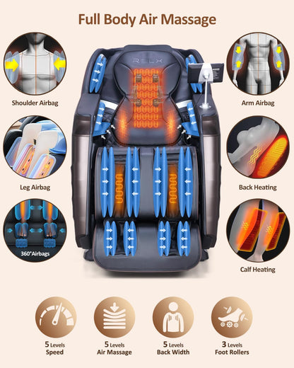 Massage Chair Full Body with Body Scan, Zero Gravity, Sl-Track, Brown | 20 Modes Shiatsu Massage Chair Built-In Heat System, Airbag Massage with Deep Yoga Stretch, Calfrest Extension and AI Control
