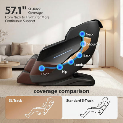 Massage Chair Full Body 4D Zero Gravity Massage Chair Recliner with 57.1" Sl-Track Shiatsu Massage Lumbar Heat 40 Airbags Foot Rollers AI Voice 7" Touchscreen Bluetooth