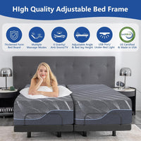 Split King Adjustable Bed Frame and 14" Memory Foam Mattress in Box, Independent Head and Foot Incline Electric Bed with Massage, Voice Control, 0 Gravity/Anti-Snore, USB Ports, Adjustable Legs