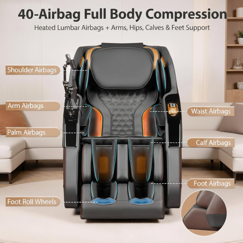 Massage Chair Full Body 4D Zero Gravity Massage Chair Recliner with 57.1" Sl-Track Shiatsu Massage Lumbar Heat 40 Airbags Foot Rollers AI Voice 7" Touchscreen Bluetooth