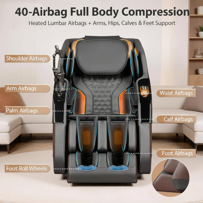 Massage Chair Full Body 4D Zero Gravity Massage Chair Recliner with 57.1" Sl-Track Shiatsu Massage Lumbar Heat 40 Airbags Foot Rollers AI Voice 7" Touchscreen Bluetooth