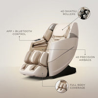 Massage Chair Full Body, 4D Zero Gravity Massage Chairs, 20 Auto Modes, 11 Massage Technique, 40 Airbags Shiatsu Massage, APP Control with Hifi Bluetooth Speaker Beige — infographic