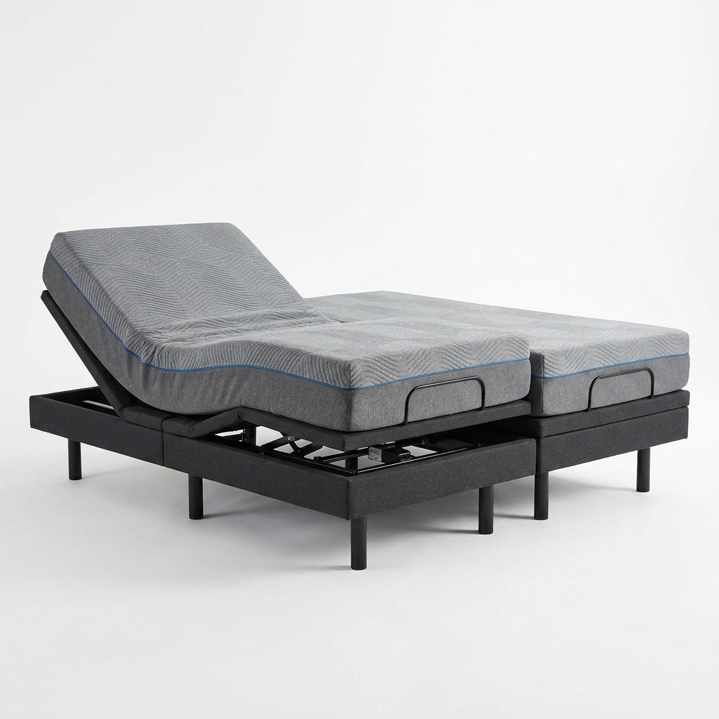 Split King Adjustable Bed Frame and 14" Memory Foam Mattress in Box, Independent Head and Foot Incline Electric Bed with Massage, Voice Control, 0 Gravity/Anti-Snore, USB Ports, Adjustable Legs — Studio Shot