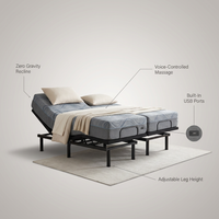 Split King Adjustable Bed Frame and 14" Memory Foam Mattress in Box, Independent Head and Foot Incline Electric Bed with Massage, Voice Control, 0 Gravity/Anti-Snore, USB Ports, Adjustable Legs — infographic