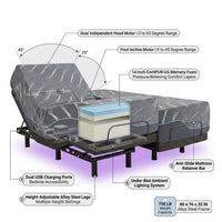 Split King Adjustable Bed Frame and 14" Memory Foam Mattress in Box, Independent Head and Foot Incline Electric Bed with Massage, Voice Control, 0 Gravity/Anti-Snore, USB Ports, Adjustable Legs — How It Works