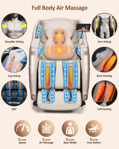 Massage Chair Full Body with Body Scan, Zero Gravity, Sl-Track, Cream | 20 Modes Shiatsu Massage Chair Built-In Heat System, Airbag Massage with Deep Yoga Stretch, Calfrest Extension and AI Control