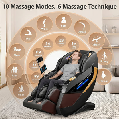 Massage Chair Full Body 4D Zero Gravity Massage Chair Recliner with 57.1" Sl-Track Shiatsu Massage Lumbar Heat 40 Airbags Foot Rollers AI Voice 7" Touchscreen Bluetooth